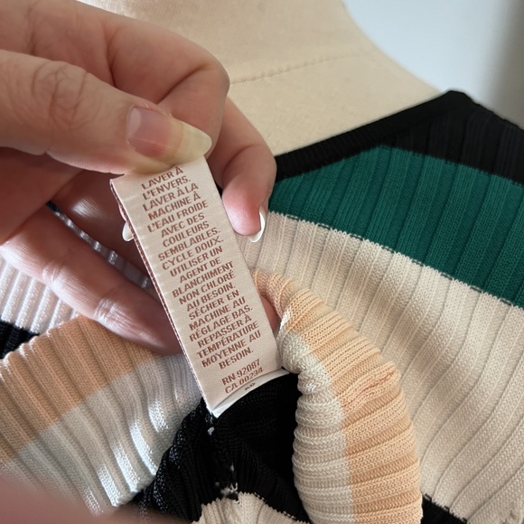 Scripted Sz L Black White Green Peach Blue Ribbed Striped Bell sleeve Top POSH44 - Picture 4 of 12